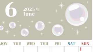 2025年6月縦型の月曜始まり 誕生石のイラストがおしゃれなA4無料カレンダー