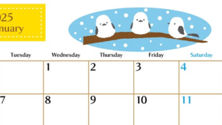 2025年1月横型の月曜始まり イラストのおしゃれA4無料カレンダー