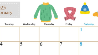 2025年2月横型の月曜始まり イラストのおしゃれA4無料カレンダー