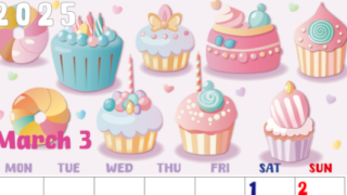 2025年3月縦型の月曜始まり イラストのかわいいA4無料カレンダー