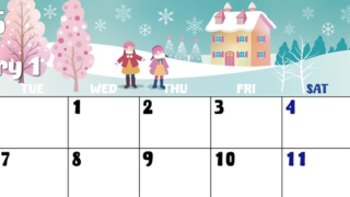 2025年1月横型の月曜始まり イラストのかわいいA4無料カレンダー