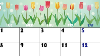 2025年4月横型の月曜始まり チューリップイラストのかわいいA4無料カレンダー