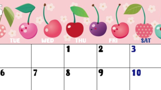 2025年5月横型の月曜始まり サクランボイラストのかわいいA4無料カレンダー