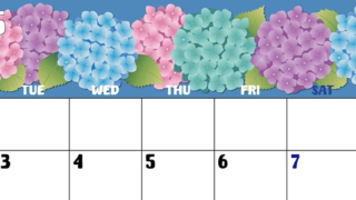 2025年6月横型の月曜始まり アジサイイラストのかわいいA4無料カレンダー