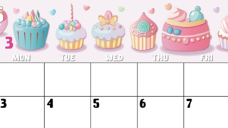 2025年3月横型の日曜始まり イラストのかわいいA4無料カレンダー