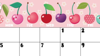 2025年5月横型の日曜始まり サクランボイラストのかわいいA4無料カレンダー