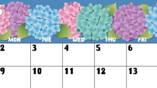 2025年6月横型の日曜始まり アジサイイラストのかわいいA4無料カレンダー