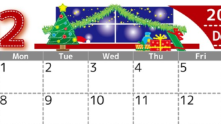 2025年12月横型の日曜始まり クリスマスの夜イラストのかわいいA4無料カレンダー