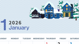 2026年1月縦型の日曜始まり 北欧調雪イラストおしゃれA4無料カレンダー