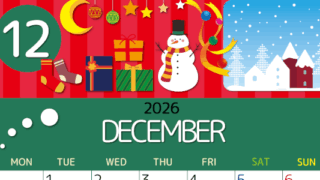 2026年12月縦型の月曜始まり 雪だるまイラストのかわいいA4無料カレンダー