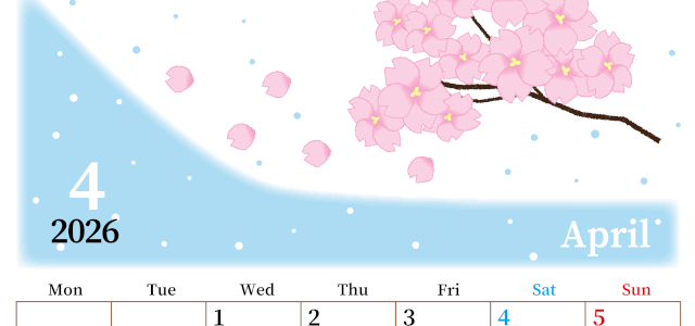 2026年4月縦型の月曜始まり 春のイラストのおしゃれA4無料カレンダー
