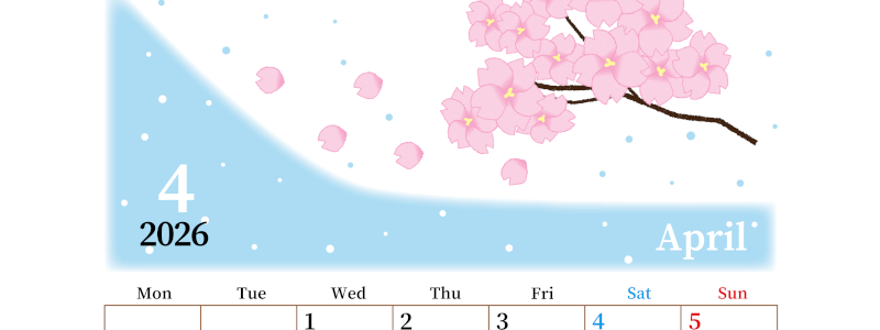 2026年4月縦型の月曜始まり 春のイラストのおしゃれA4無料カレンダー