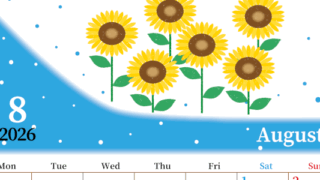 2026年8月縦型の月曜始まり 季節の花イラストのおしゃれA4無料カレンダー