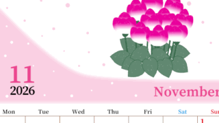 2026年11月縦型の月曜始まり シクラメンがおしゃれなイラストA4無料カレンダー