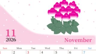 2026年11月縦型の日曜始まり シクラメンがおしゃれなイラストA4無料カレンダー