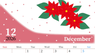 2026年12月縦型の日曜始まり ポインセチアがおしゃれなイラストA4無料カレンダー