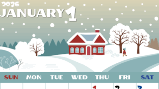 2026年1月縦型の日曜始まり 北欧チックなイラストのかわいいA4無料カレンダー