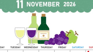 2026年11月縦型の月曜始まり ぶどうイラストのかわいいA4無料カレンダー