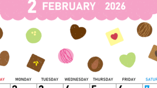 2026年2月縦型の日曜始まり チョコのイラストがかわいいA4無料カレンダー