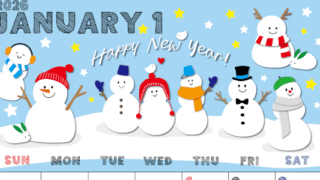 2026年1月縦型の日曜始まり スノーマンイラストのかわいいA4無料カレンダー