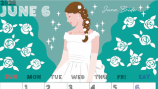 2026年6月縦型の日曜始まり 白薔薇イラストのかわいいA4無料カレンダー