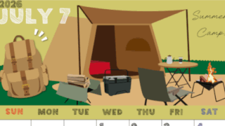 2026年7月縦型の日曜始まり 夏休みイラストのかわいいA4無料カレンダー