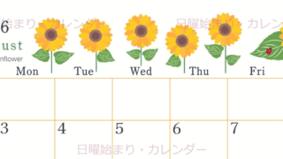 2026年8月横型の日曜始まり 夏の花のイラストがかわいいA4無料カレンダー