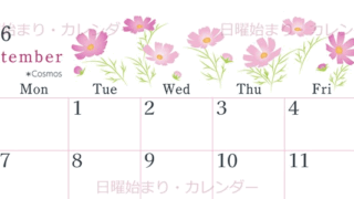2026年9月横型の日曜始まり コスモスがかわいいイラストA4無料カレンダー