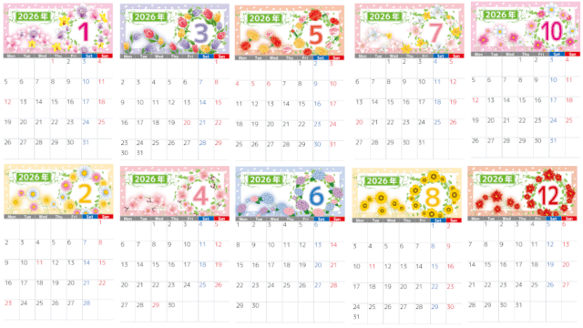 春夏秋冬の花々のイラストが美しいおしゃれな2026年カレンダーは女性の心がときめくこと間違いなし！