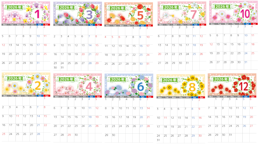 春夏秋冬の花々のイラストが美しいおしゃれな2026年カレンダーは女性の心がときめくこと間違いなし！