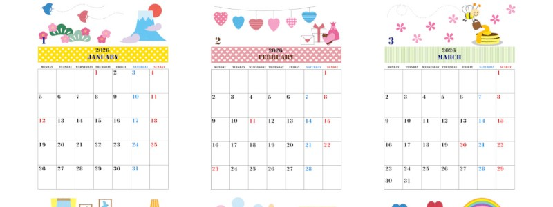 年間カレンダー2026はA4縦型の月曜始まり♪おしゃれな配色とかわいいレイアウトで楽しく管理！無料ダウンロード可能！