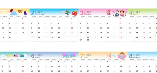 2026年間カレンダー♪A4横型の月曜始まりでイベントを整理しやすい実用的レイアウト！無料ダウンロードできます！