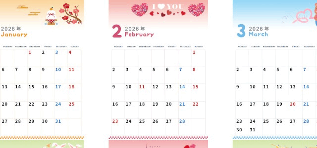 年間カレンダー2026はA4縦型の月曜始まり♪毎日の習慣作りにぴったり！無料ダウンロード可能！