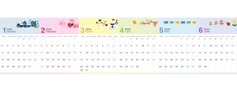 2026年版年間カレンダー♪A4縦型の月曜始まりで一年をかわいく彩る季節イラスト！無料でダウンロードできます！