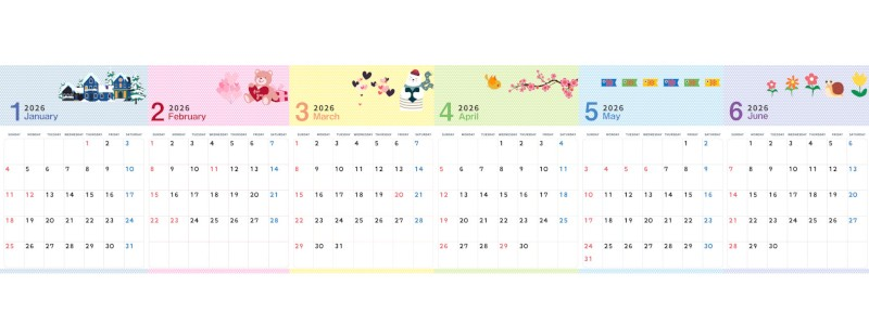 A4縦型で使える2026年間カレンダー♪日曜始まりのシンプルデザイン！四季のイラストが魅力！無料ダウンロードできます！