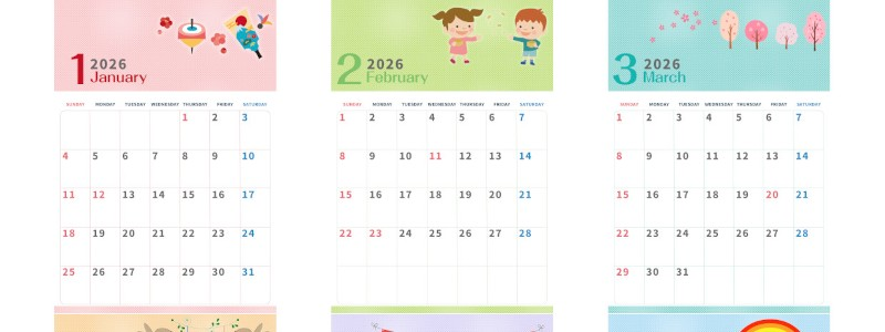 2026年間カレンダー♪A4縦型の日曜始まりでイベントや行事をまとめやすいレイアウト！無料ダウンロード可能！