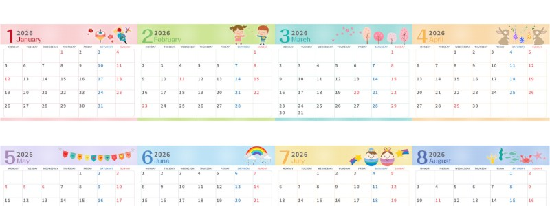 2026年間カレンダー♪A4横型の月曜始まりで予定管理がしやすい構成！無料でダウンロードできます！