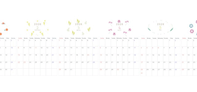 A4縦型で使える2026年間カレンダー♪日曜始まりで落ち着いたシンプル構成！無料ダウンロードできます！