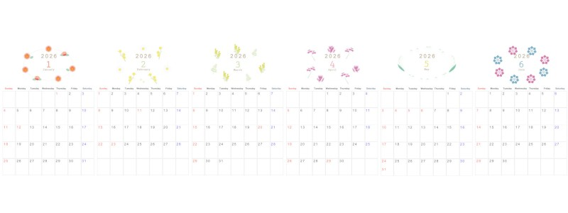 A4縦型で使える2026年間カレンダー♪日曜始まりで落ち着いたシンプル構成！無料ダウンロードできます！