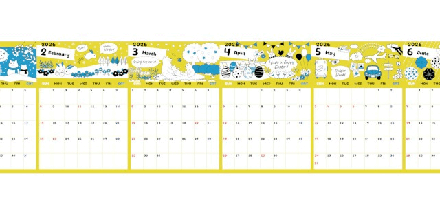 A4縦型で使える2026年間カレンダー♪日曜始まりの優しいタッチが魅力♪無料ダウンロードできます！