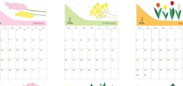 年間カレンダー2026はA4縦型の月曜始まり♪大人っぽい草花イラストのやさしい雰囲気！無料ダウンロード可能！