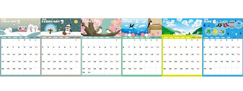2026年版年間カレンダー♪A4縦型の月曜始まりで見やすい構成の元気デザイン！無料でダウンロードできます！