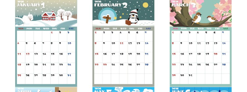 2026年間カレンダー♪A4縦型の日曜始まりで行事や予定が整理しやすい構成！無料ダウンロード可能！
