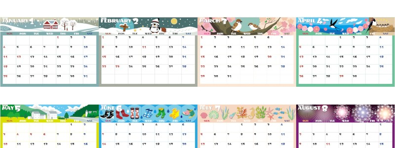 A4一枚で使える2026年間カレンダー♪横向きの日曜始まりで行事整理に便利なかわいいデザイン！無料ダウンロードできます！