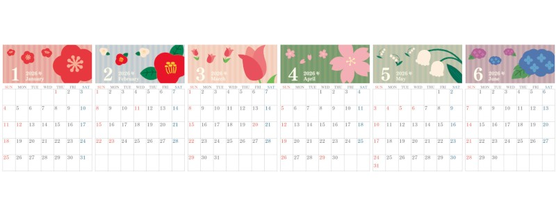 A4縦型で使える2026年間カレンダー♪日曜始まりで書き込みしやすい実用構成！無料ダウンロードできます！