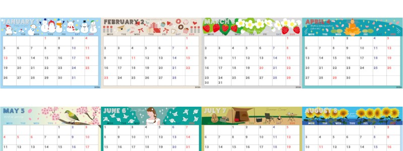 2026年間カレンダー♪A4横型の月曜始まりで予定や計画の整理がしやすいデザイン！無料でダウンロードできます！