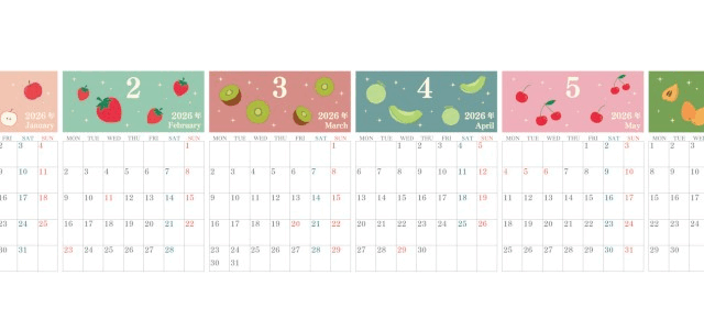 2026年版年間カレンダー♪A4縦型の月曜始まりで充実した気持ちで使えるかわいいデザイン！無料でダウンロードできます！