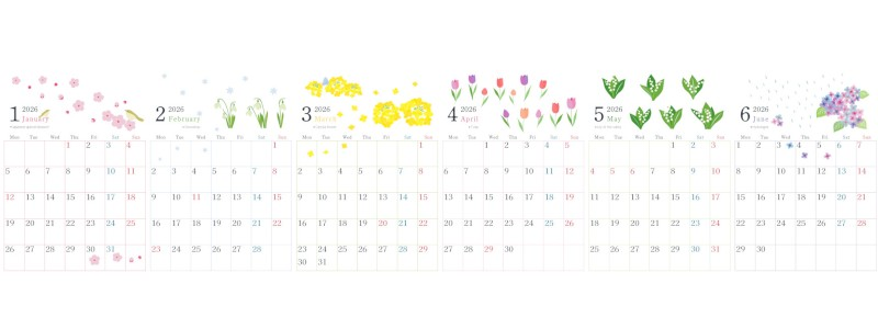 2026年版年間カレンダー♪A4縦型の月曜始まりでシンプルで印刷しやすい構成！無料でダウンロードできます！