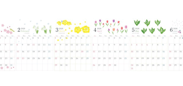 A4縦型で使える2026年間カレンダー♪日曜始まりでインク節約設計の軽い印刷！無料ダウンロードできます！