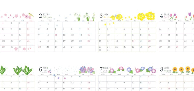 2026年間カレンダー♪A4横型の月曜始まりで見やすく整ったシンプル構成！無料でダウンロードできます！